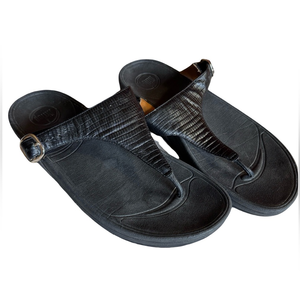 FitFlop The Skinny Leather Adjustable Thong Sandals, Wedge Heel, Size 8